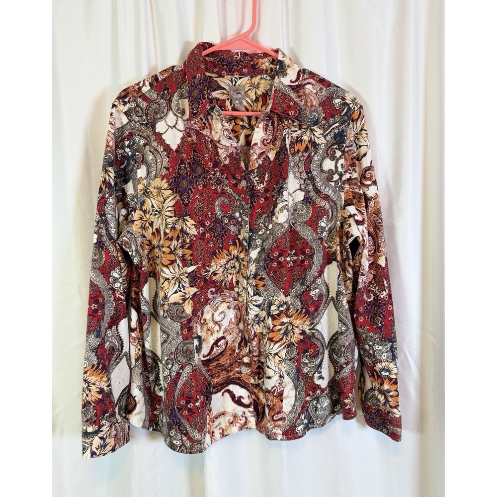 Chico's Size 4 (US XL) Button Up Floral Paisley Blouse (Check Measurements)